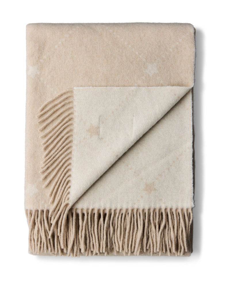 Überwurf Signature Star aus recycelter Wolle – Beige/Weiß