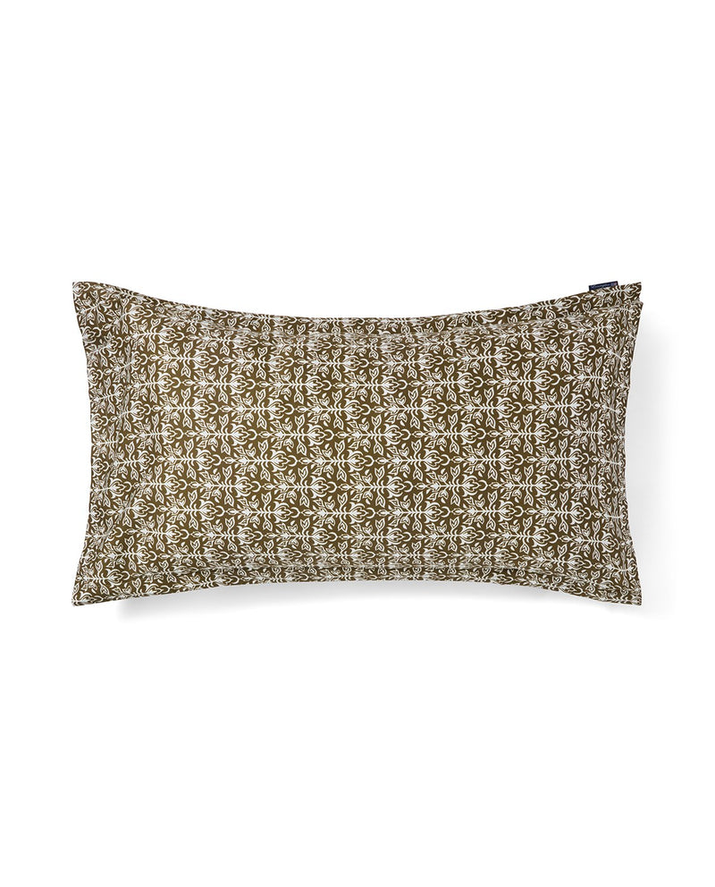 Satin Kissenbezug Ornament – Oliv/Weiß