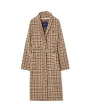 Karierter Unisex-Bademantel aus Baumwollvelours – Beige/Grau/Hellbeige