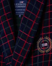 Karierter Unisex-Bademantel aus Baumwollvelours – Marine/Grün/Weinrot