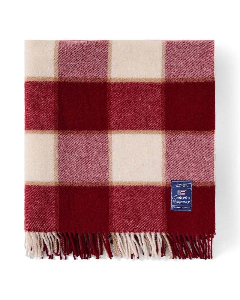 Kariertes Plaid Holiday aus recycelter Wolle – Rot/Hellbeige/Beige