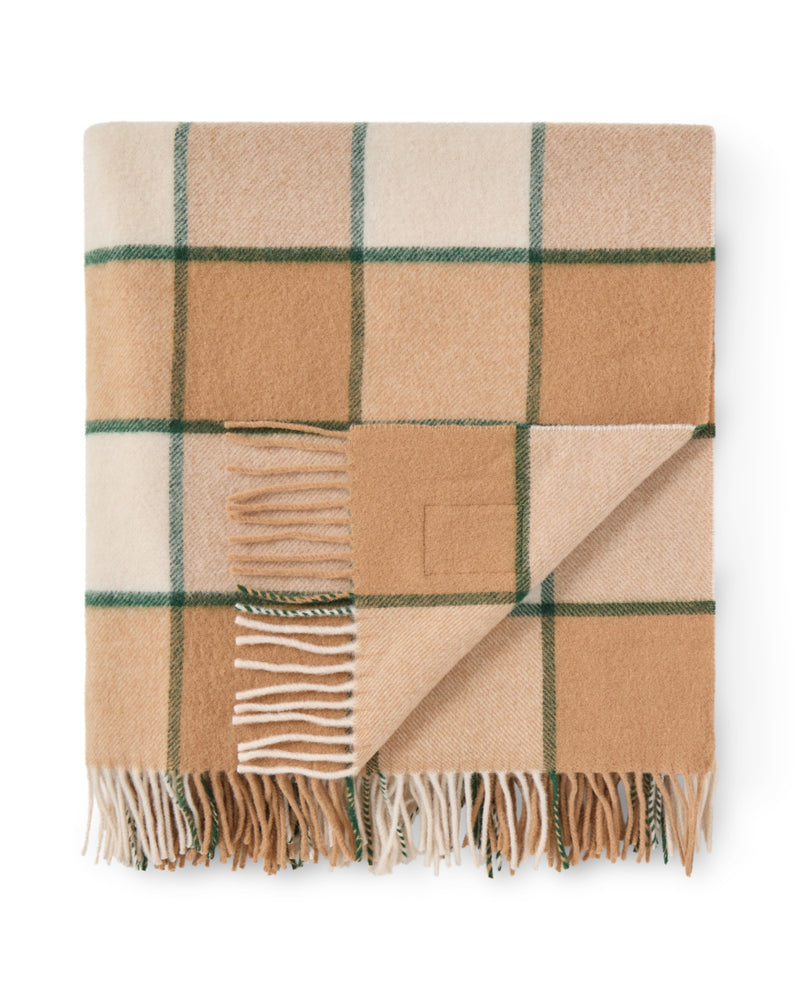 Kariertes Plaid Holiday aus recycelter Wolle – Beige/Hellbeige/Grün