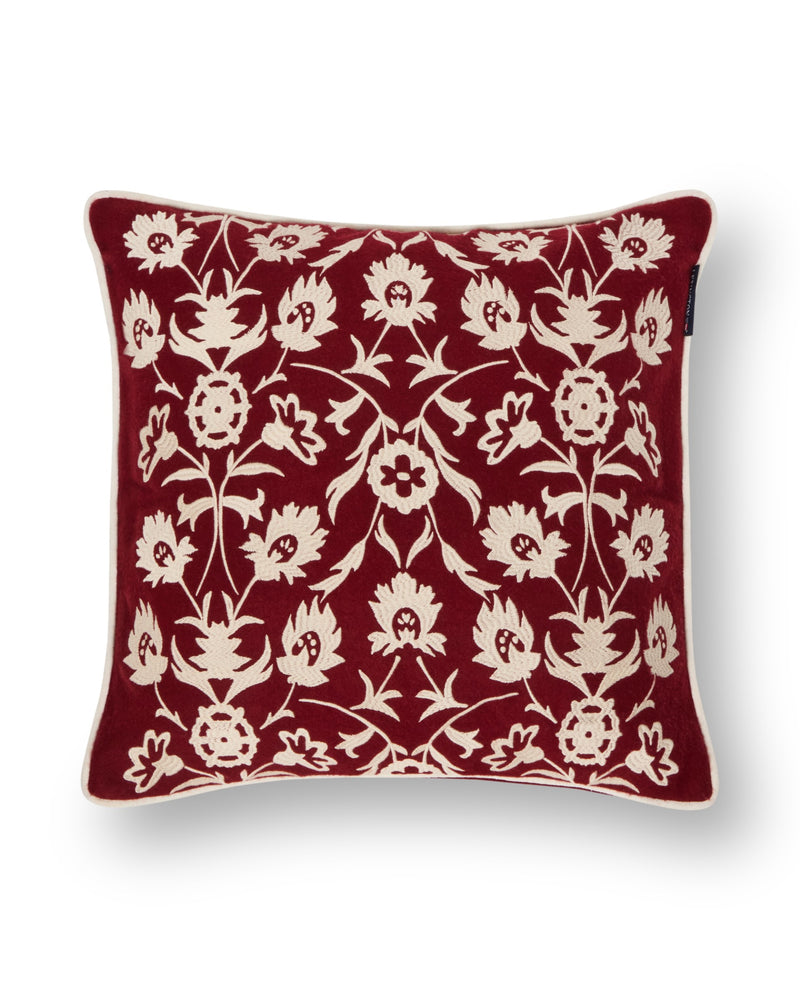 Kissenbezug mit Blumenstickerei aus Wollmischung – Rot/Hellbeige