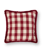 Karierter Kissenbezug mit Fransen aus Bio-Baumwolle – Rot/Hellbeige/Beige