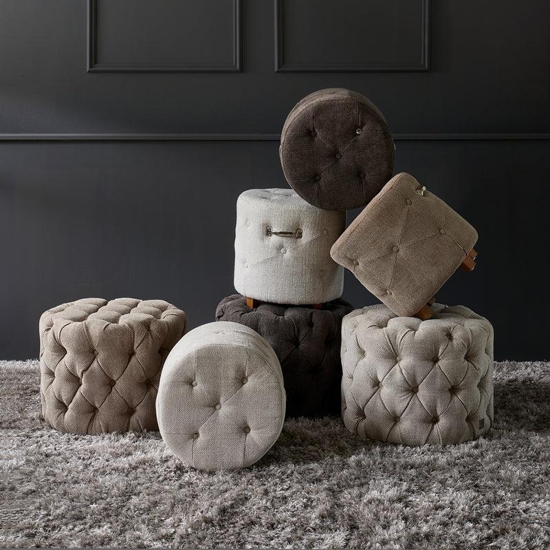 Bowery Hocker, Rich Tweed Antique White