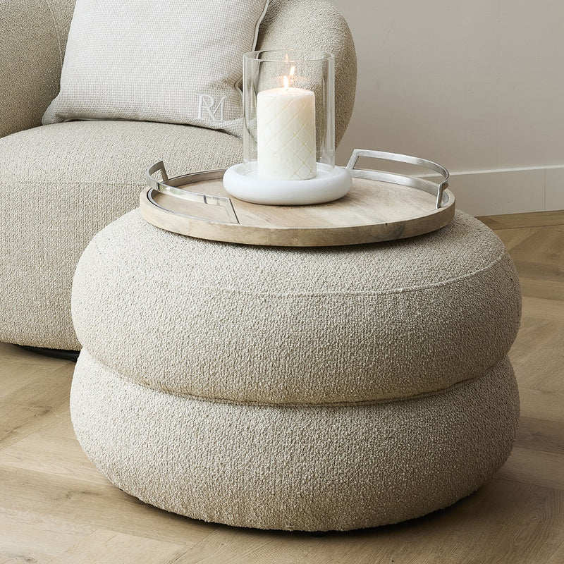 Hocker San Remo Ø70, Peluche Bouclé Natural Grey