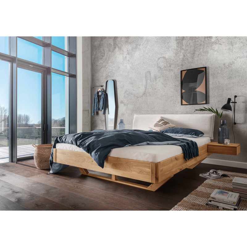 Aktionsbett 11 Wildeiche mit Cordkopfteil Beige