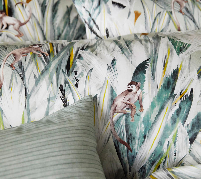 Bambus Satin Bettwäsche Monkeys mit Äffchen-Motiv – Grün