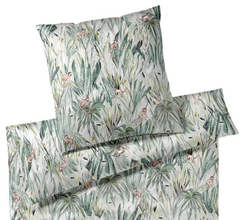 Bambus Satin Bettwäsche Monkeys mit Äffchen-Motiv – Grün