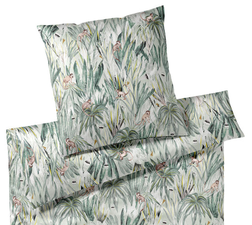 Bambus Satin Bettwäsche Monkeys mit Äffchen-Motiv – Grün