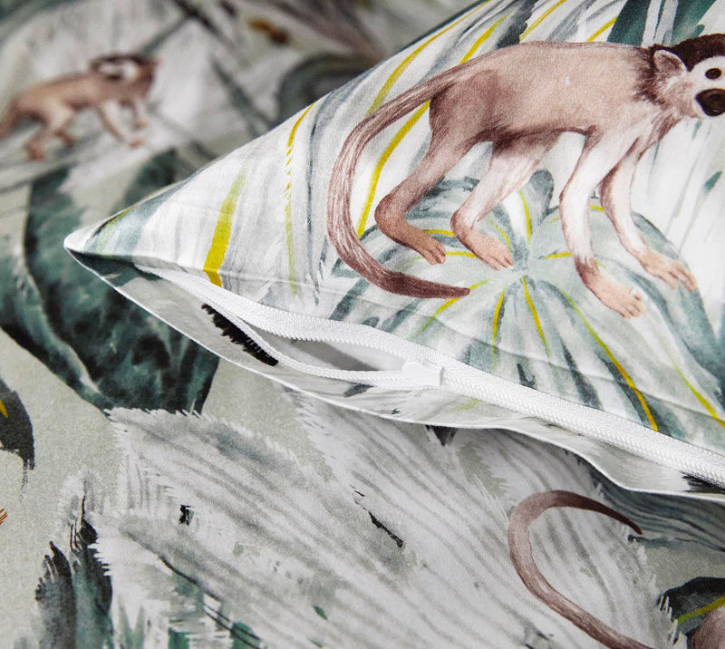 Bambus Satin Bettwäsche Monkeys mit Äffchen-Motiv – Grün