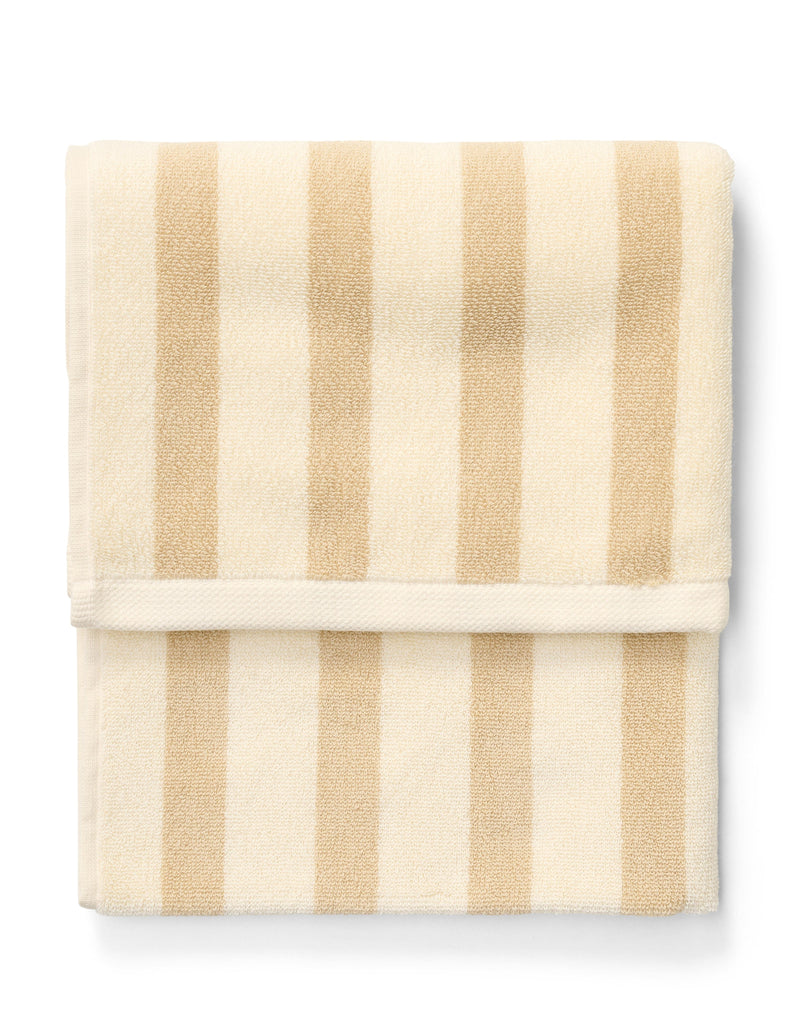 Marc O'Polo Bio-Frottee Handtuch Heritage mit Streifen – Haferbeige-Dunkelsand