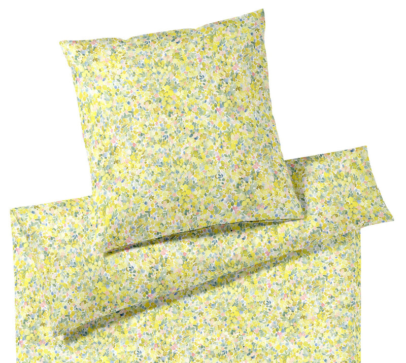 Interlock Jersey Bettwäsche Mimosa Jersey mit Blütenmotiv – Zitronengelb