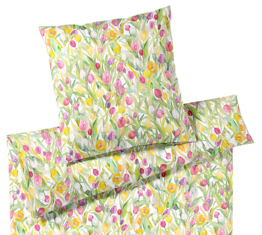 Interlock Jersey Bettwäsche Tulpen Jersey mit Blumenmotiv – Weiß