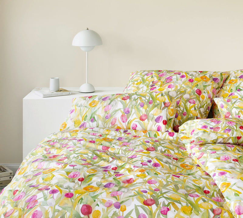 Interlock Jersey Bettwäsche Tulpen Jersey mit Blumenmotiv – Weiß
