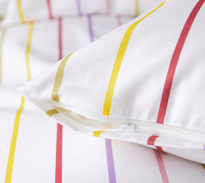Mako Batist Bettwäsche Little mit bunten Streifen – Weiß