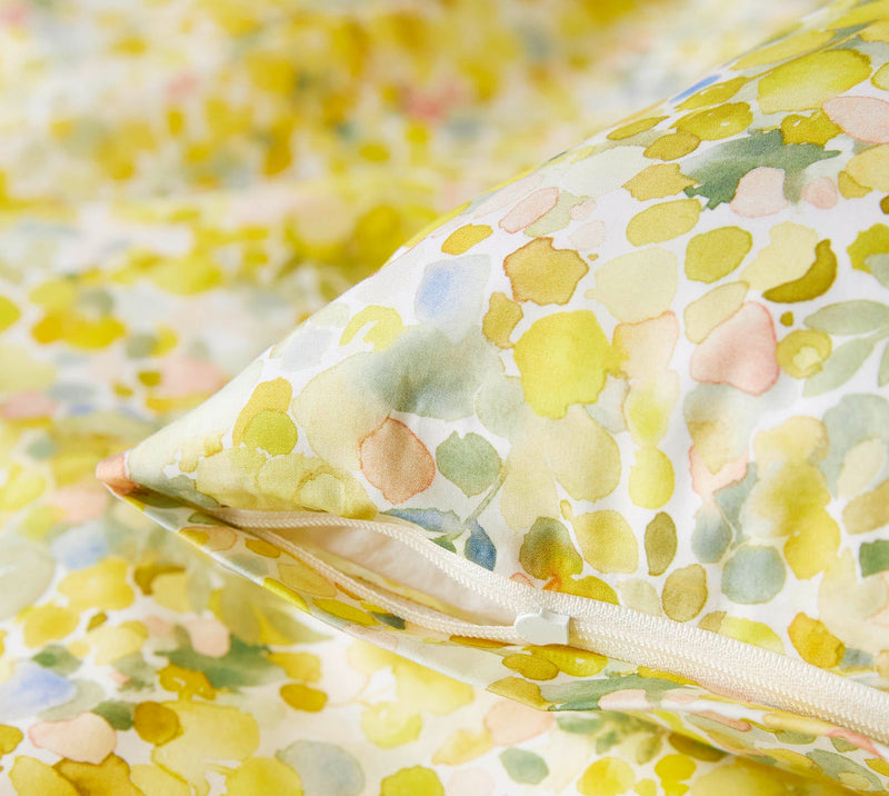 Mako Batist Bettwäsche Mimosa mit Blütenmotiv – Zitronengelb