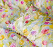 Mako Batist Bettwäsche Tulpen mit Blumenmotiv – Blau