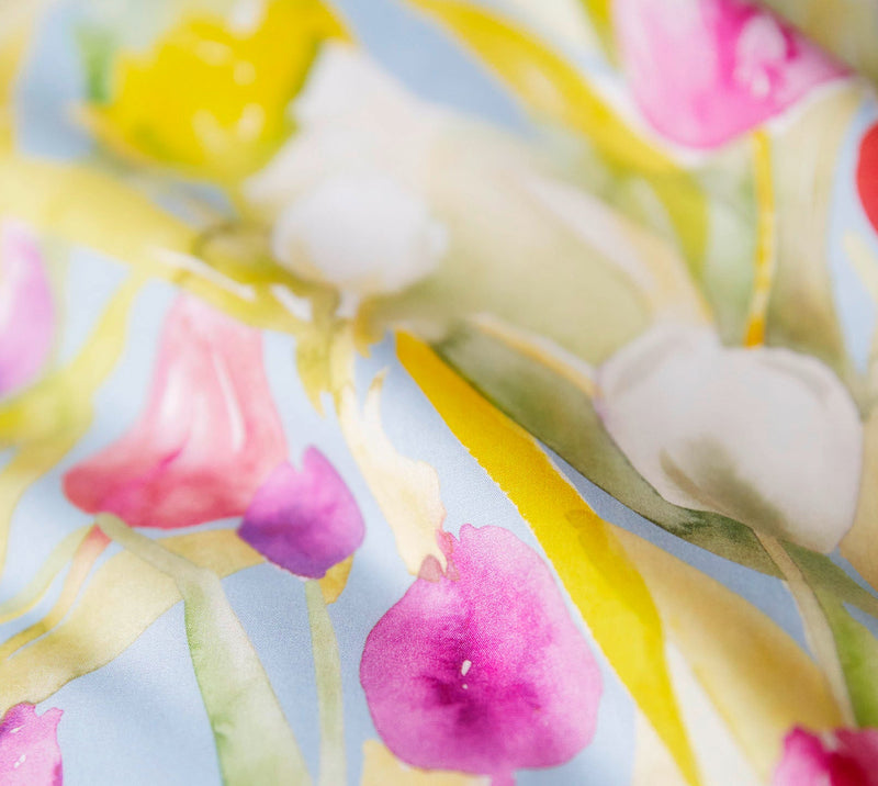 Mako Batist Bettwäsche Tulpen mit Blumenmotiv – Blau