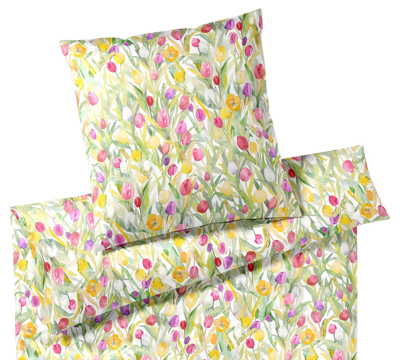 Mako Batist Bettwäsche Tulpen mit Blumenmotiv – Weiß