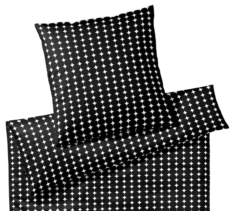 Mako Satin Bettwäsche Bubbles mit Kreis-Muster – Schwarz-Weiß