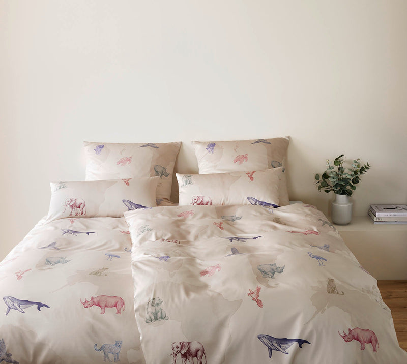 Mako Satin Bettwäsche Explorer mit Tiermotiven – Sand