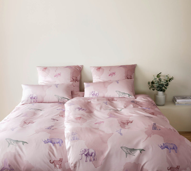 Mako Satin Bettwäsche Explorer mit Tiermotiven – Rose