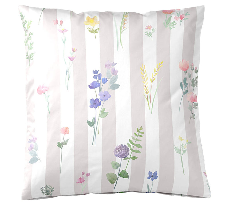 Mako Satin Bettwäsche Flowerstripe mit Blumen und Blockstreifen – Natur
