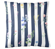 Mako Satin Bettwäsche Flowerstripe mit Blumen und Blockstreifen – Marine