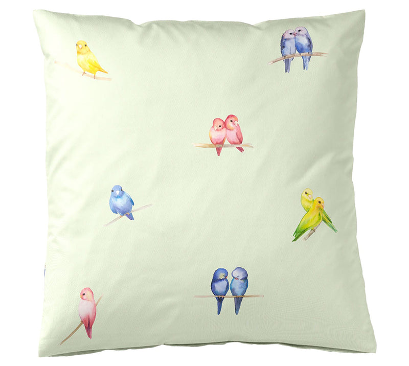 Mako Satin Bettwäsche Lovebirds mit Vogelmotiv – Lindgrün