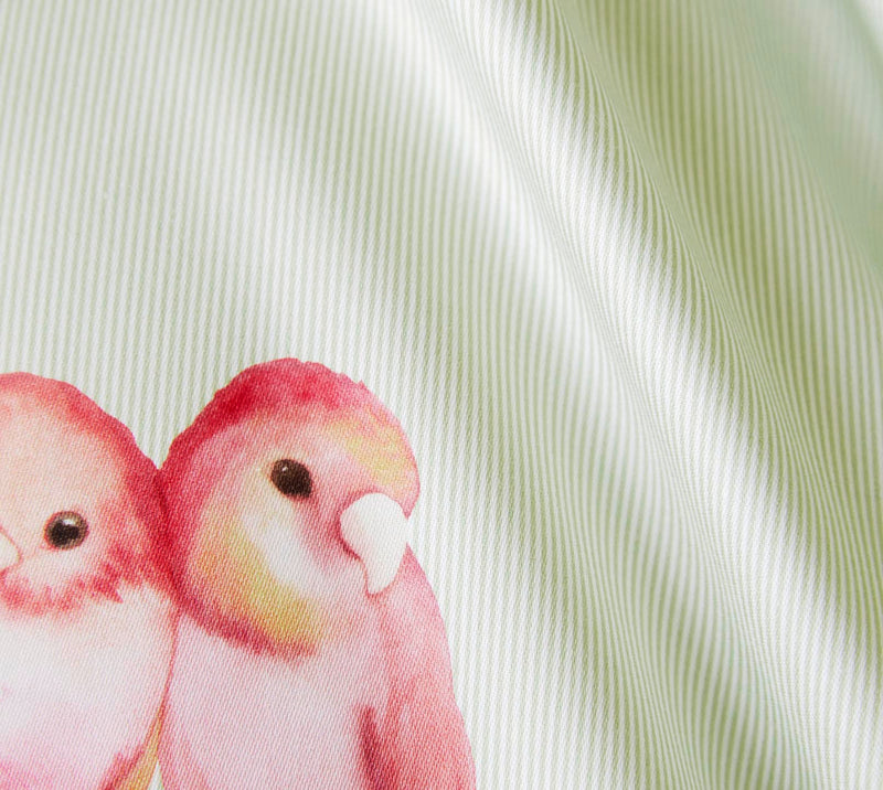 Mako Satin Bettwäsche Lovebirds mit Vogelmotiv – Lindgrün