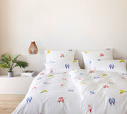 Mako Satin Bettwäsche Lovebirds mit Vogelmotiv – Weiß