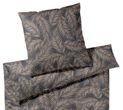 Mako Satin Bettwäsche Maison Leaves mit Palmblatt-Motiv – Basalt