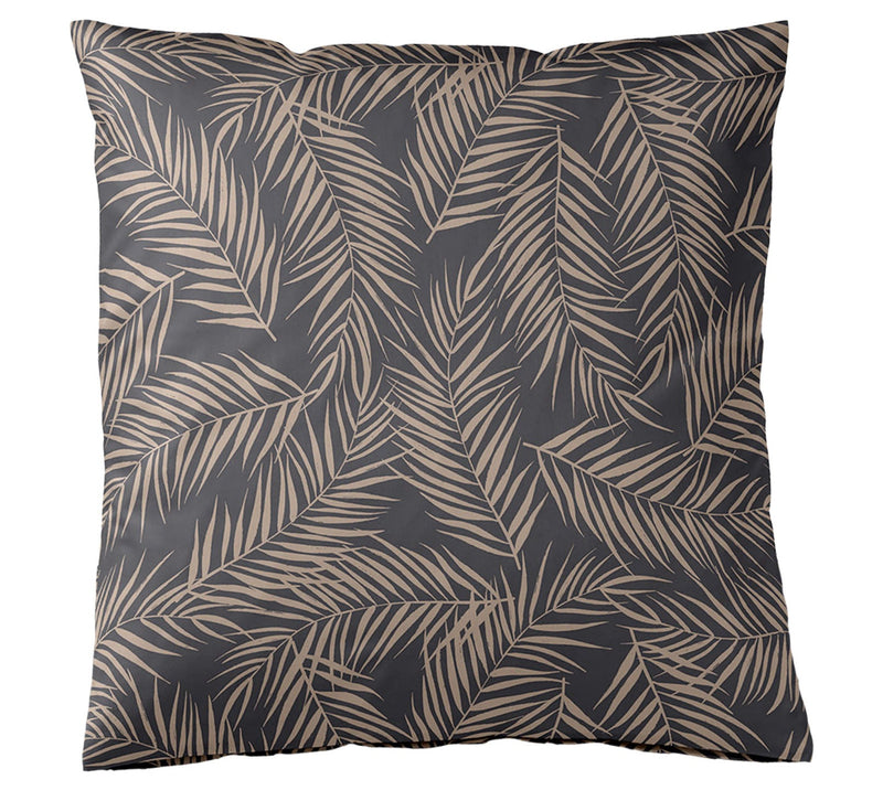 Mako Satin Bettwäsche Maison Leaves mit Palmblatt-Motiv – Basalt