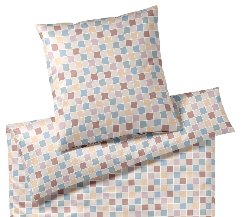 Mako Satin Bettwäsche Scrabble mit Schachbrett-Karo – Natur