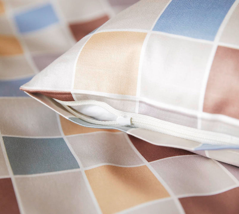 Mako Satin Bettwäsche Scrabble mit Schachbrett-Karo – Natur