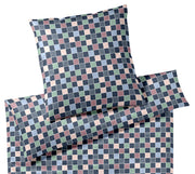 Mako Satin Bettwäsche Scrabble mit Schachbrett-Karo – Nachtblau