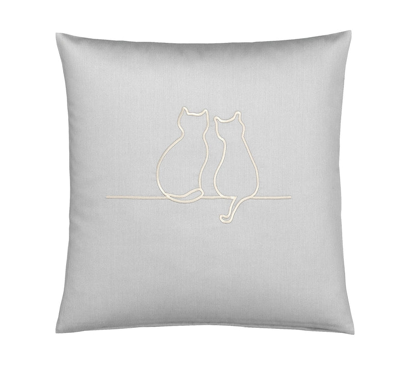 Mako Satin Kissenbezug It's You & Me mit Katzenstickerei – Creme