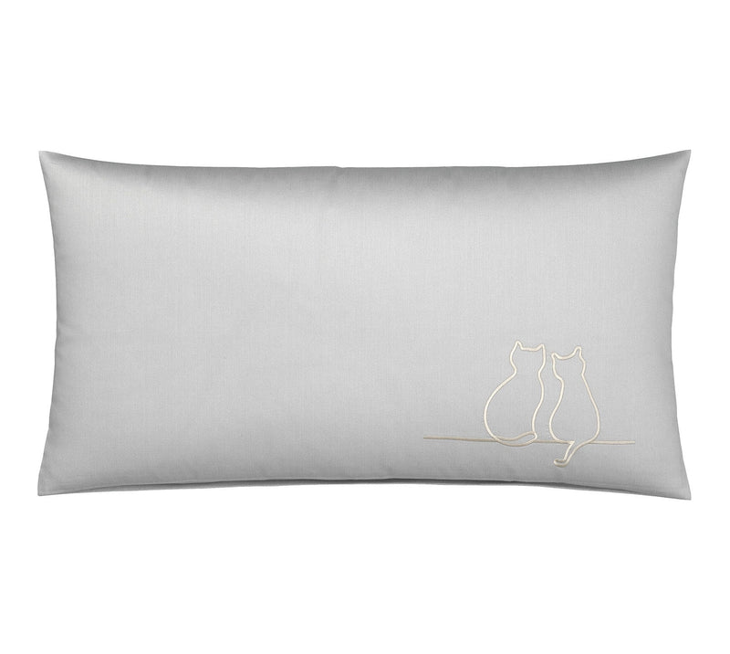 Mako Satin Kissenbezug It's You & Me mit Katzenstickerei – Creme