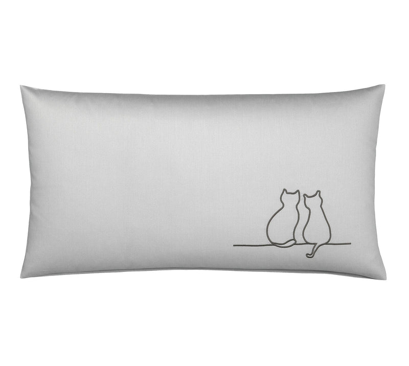 Mako Satin Kissenbezug It's You & Me mit Katzenstickerei – Anthrazit