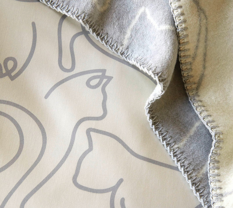 Mako Satin Wende-Bettwäsche Cats mit Katzensilhouetten – Creme-Grau