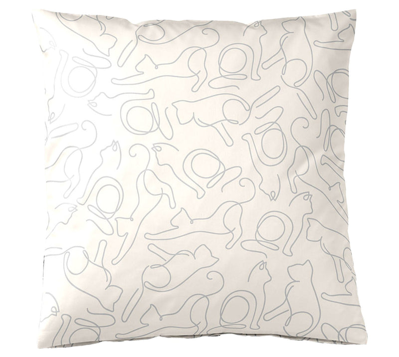 Mako Satin Wende-Bettwäsche Cats mit Katzensilhouetten – Creme-Grau