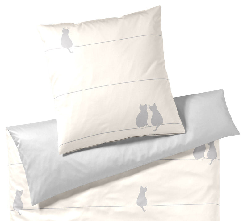 Mako Satin Wende-Bettwäsche You & Me mit Katzenmotiv – Creme