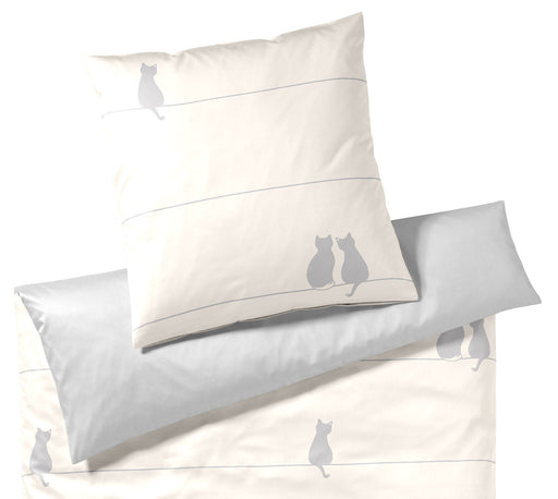 Mako Satin Wende-Bettwäsche You & Me mit Katzenmotiv – Creme