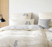 Mako Satin Wende-Bettwäsche You & Me mit Katzenmotiv – Creme