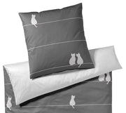 Mako Satin Wende-Bettwäsche You & Me mit Katzenmotiv – Anthrazit