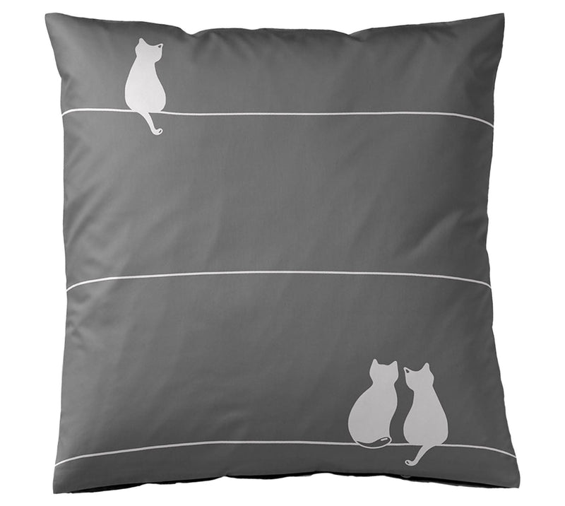 Mako Satin Wende-Bettwäsche You & Me mit Katzenmotiv – Anthrazit