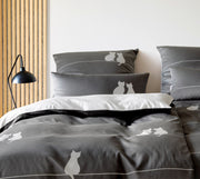 Mako Satin Wende-Bettwäsche You & Me mit Katzenmotiv – Anthrazit