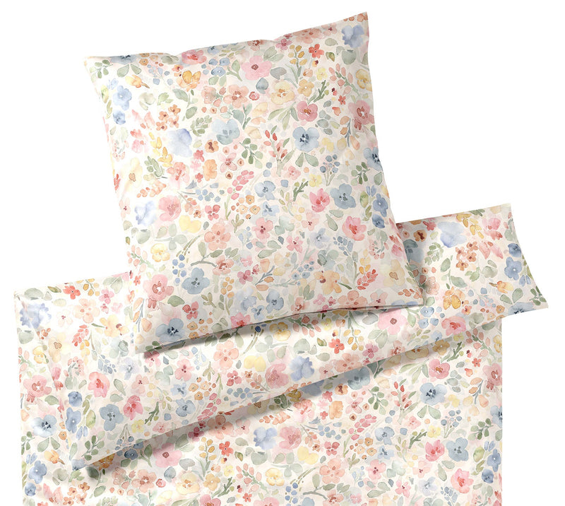 Seiden-Satin Bettwäsche Gentle mit Blüten-Allover – Creme