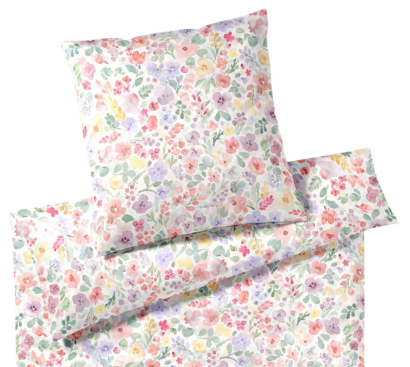 Seiden-Satin Bettwäsche Gentle mit Blüten-Allover – Weiß